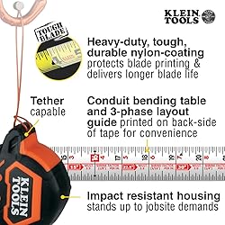 Klein Tools 9225 Tape Measure, Heavy-Duty Measuring