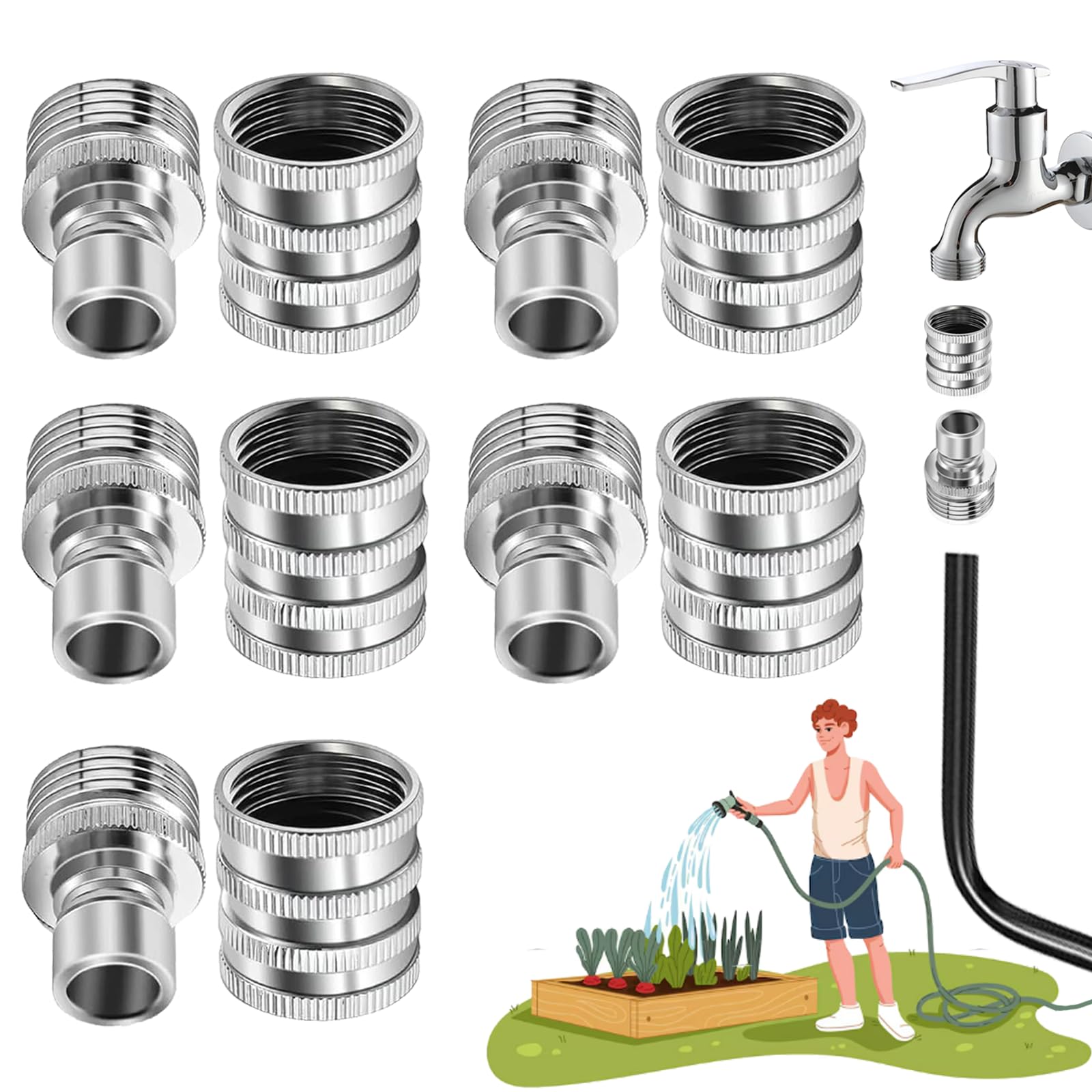 Photo 1 of 2025 New Stainless Steel Garden Hose Quick Connect Fittings Set, 3/4 Inch GHT Water Hose Quick Connect Fittings, Heavy Duty Quick Release Connector For Hoses And Sprayers (5*Pcs)
