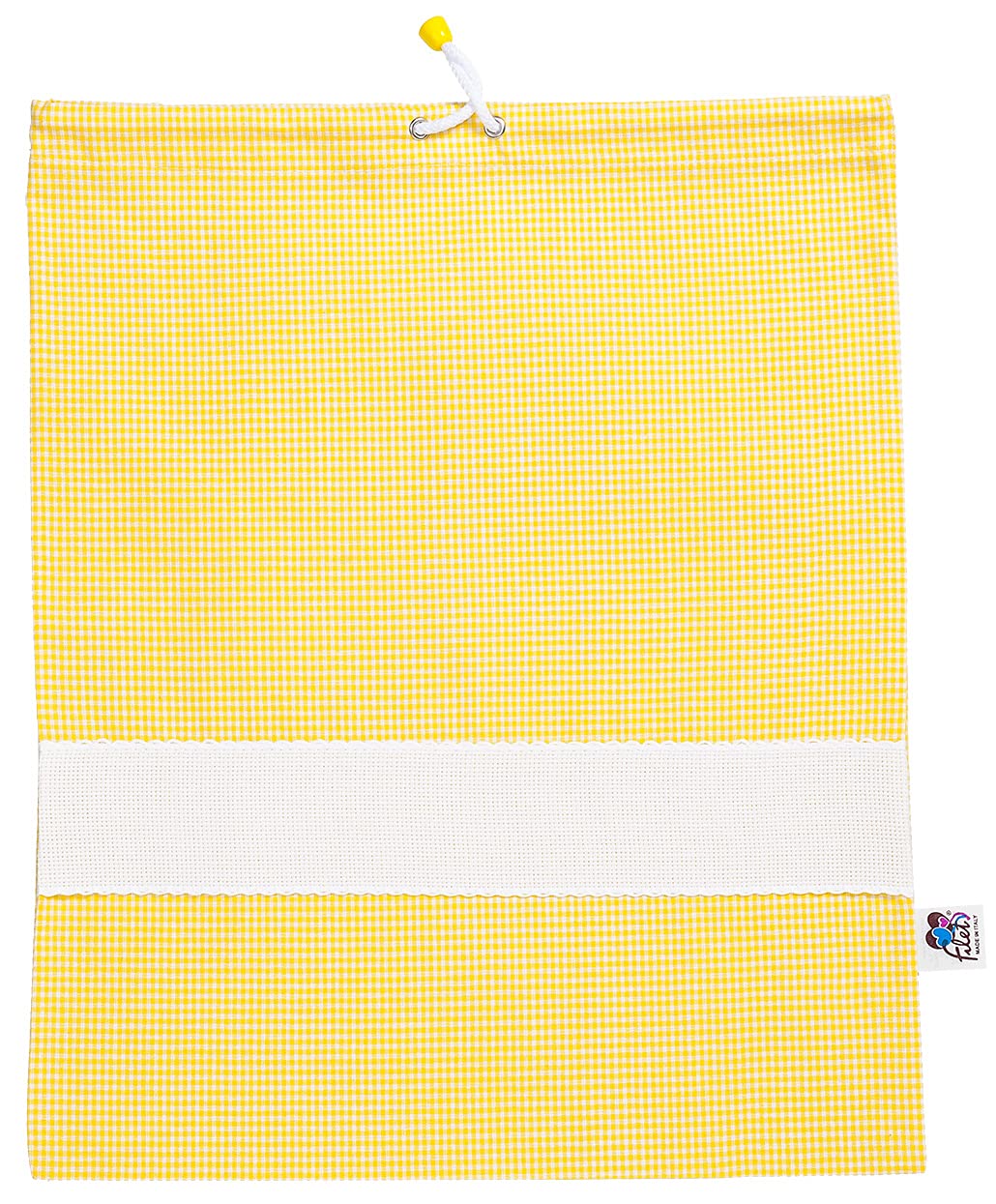 Filet Filet - Yarn-Dyed Plaid Nursery Bag with Aida Embroidery, Yellow and White - 45g