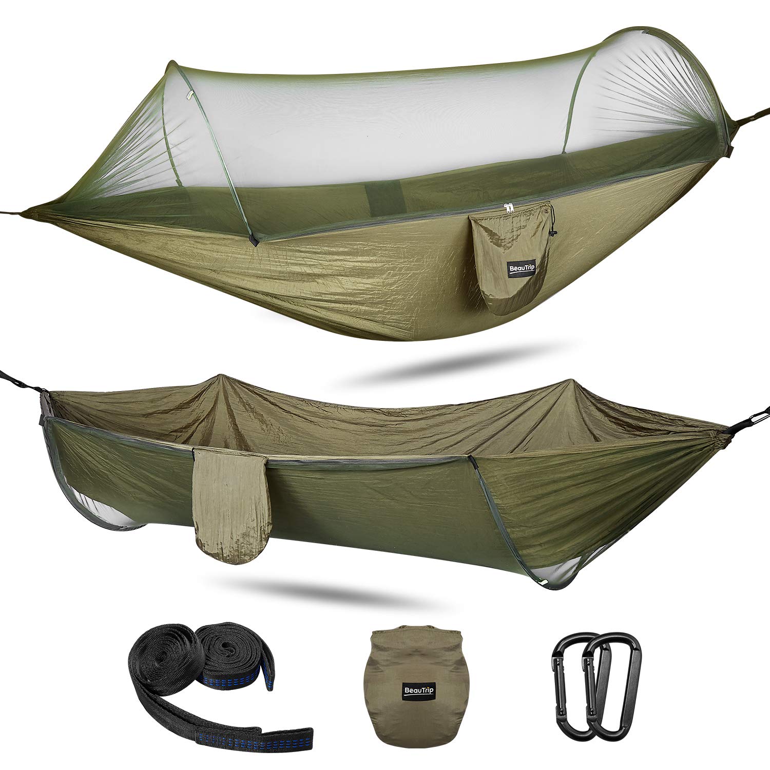 BEAUTRIP Large Size Hammock with Mosquito Net Tree Straps, Lightweight Parachute Fabric Hammock Bed Hanging Swing Sleeping Bed for Outdoor Camping Hiking Traveling Yard