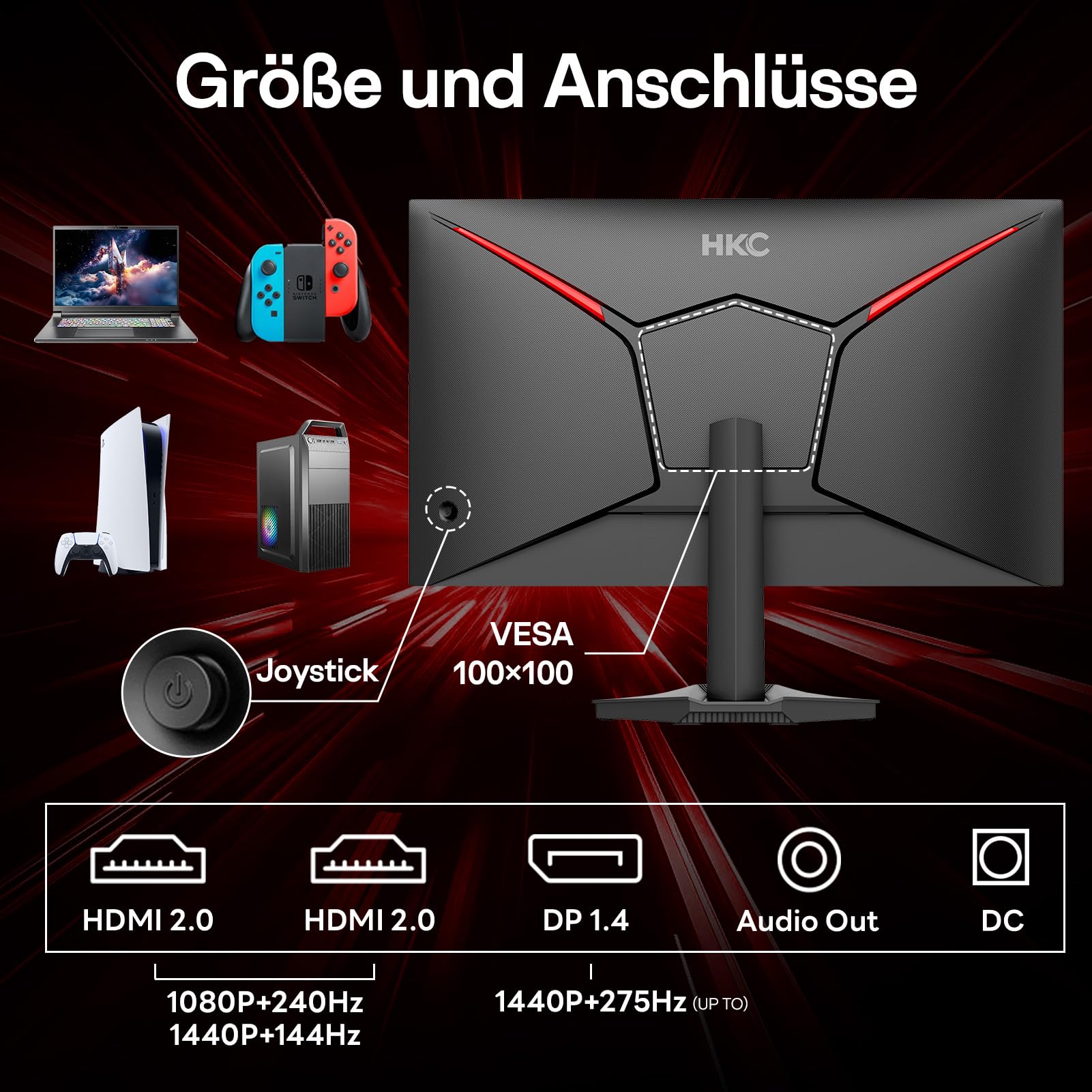 HKC G27H4D 27 Zoll Gaming Monitor QHD 260Hz(bis zu 275Hz) IPS Bildschirm 8