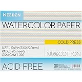 MEEDEN Watercolor Paper Block, 100% Cotton Watercolor Paper Pad of 20 Sheets, 140lb/300gms, Acid-Free Art Paper for Watercolo