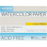 MEEDEN Cotton Watercolor Paper Block: 9" x 12" Cold Pressed of 20 Sheets | 140lb/300gsm 100% Cotton Watercolor Paper Pad, Acid-free Art Paper for Painting, Drawing, Watercolor, Gouache, Ink and More