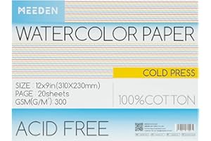 MEEDEN Watercolor Paper Block, 100% Cotton Watercolor Paper Pad of 20 Sheets, 140lb/300gms, Acid-Free Art Paper for Watercolo