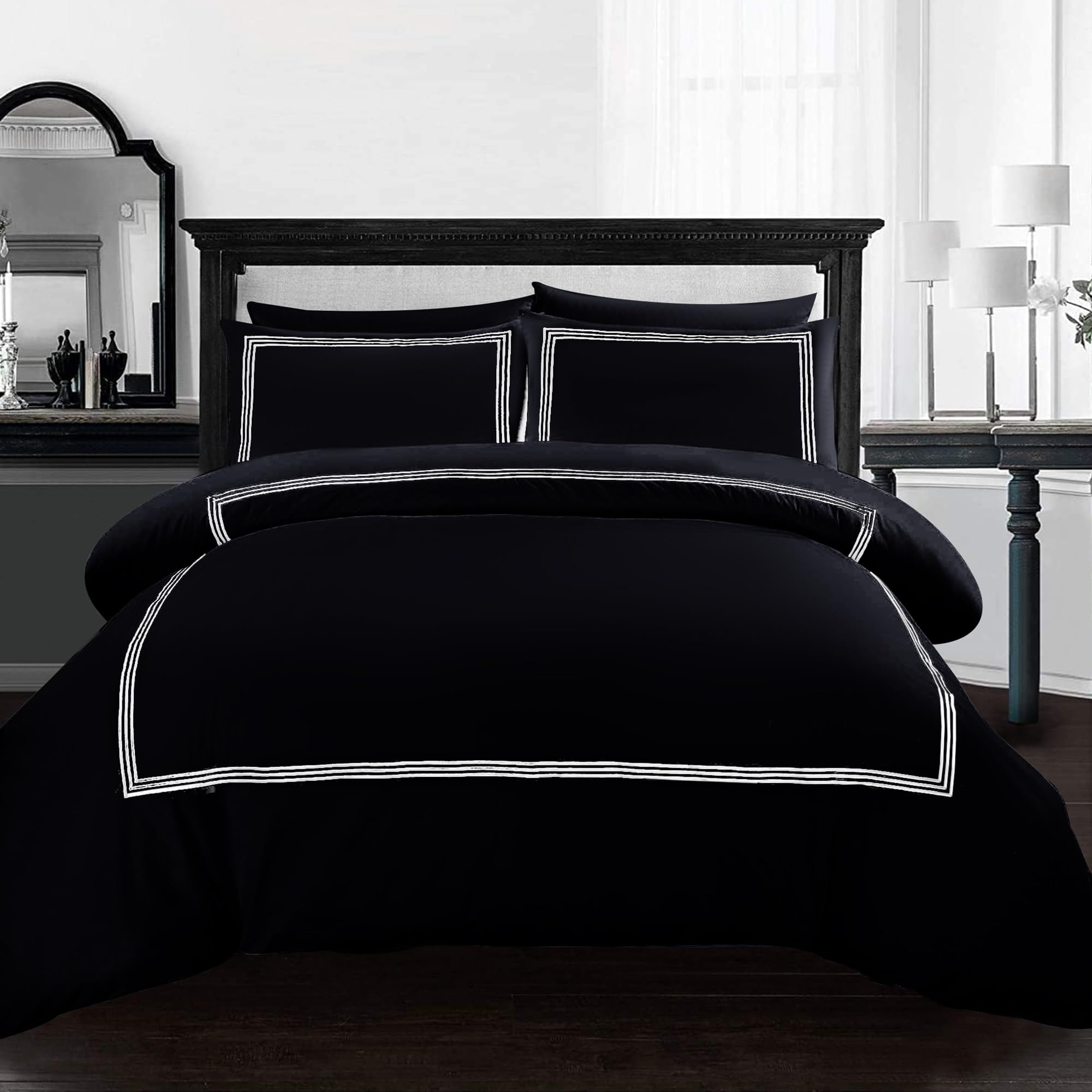 AR Ware Single Duvet Cover Set – 2 Pcs Bratta Stitch Duvet Cover Set with Pillowcase – Breathable Microfiber Quilt Cover (Black/White) — image 1