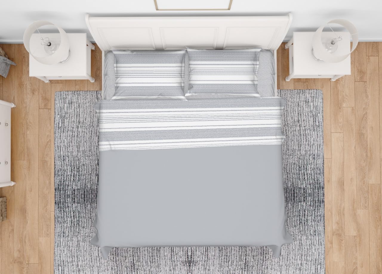 BIANCHERIAWEB Complete Bed Sheet Set in 100% Cotton, Made in Italy, Striped Pattern Fine Stripe Design New