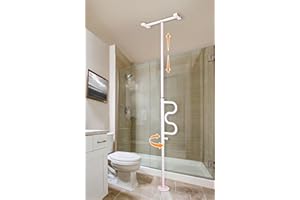 Stander Security Pole and Curve Grab Bar, Elderly Tension Mounted Floor to Ceiling Transfer Pole, Bathroom Safety Assist and 