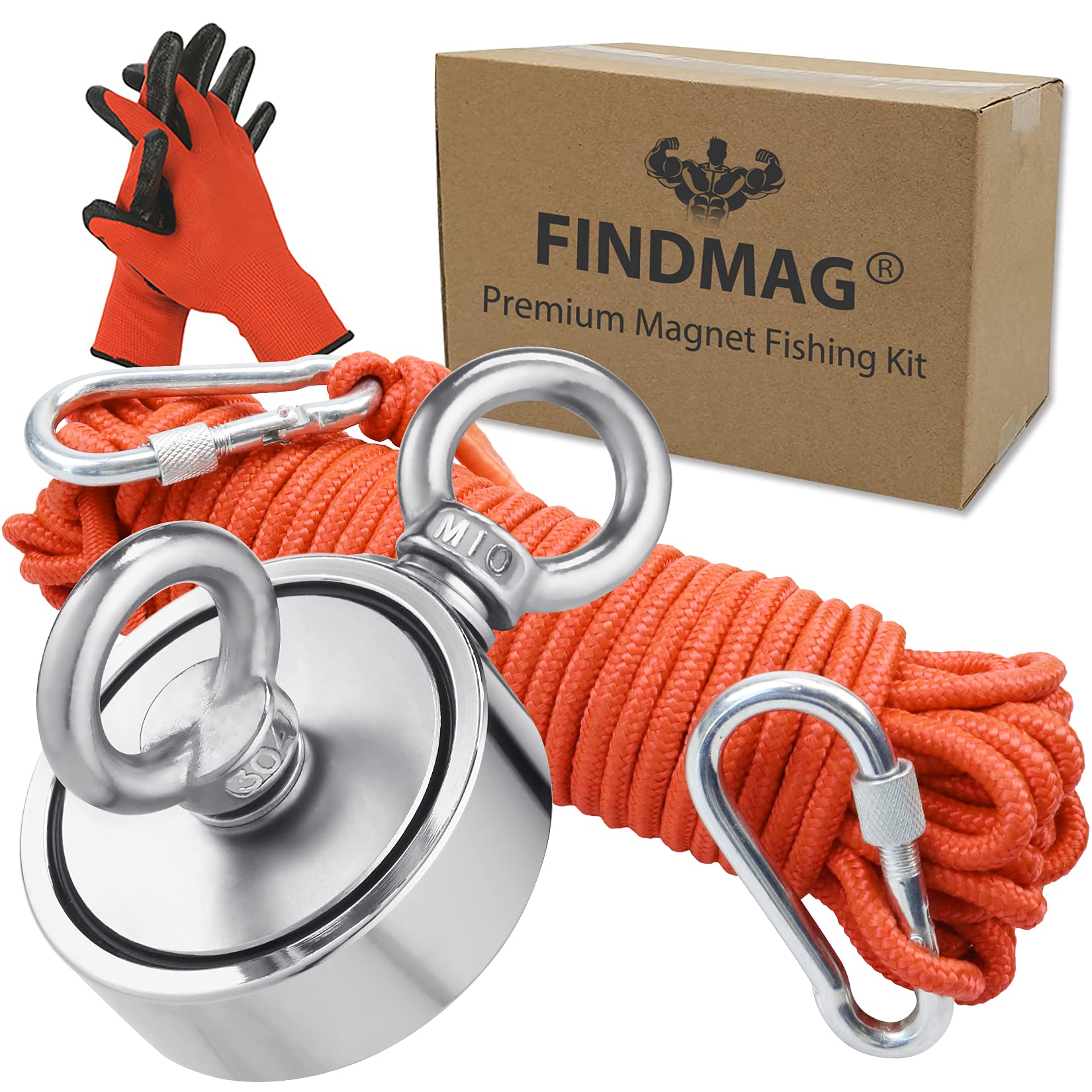 FINDMAG Super Strong Fishing Magnets, 1000 lb(453 kg) Pulling Force Double Sided Magnet Fishing Kit with Rope, Magnet Kit for Retrieving Items in River, Lake, Beach, Lawn - 2.95" Diameter