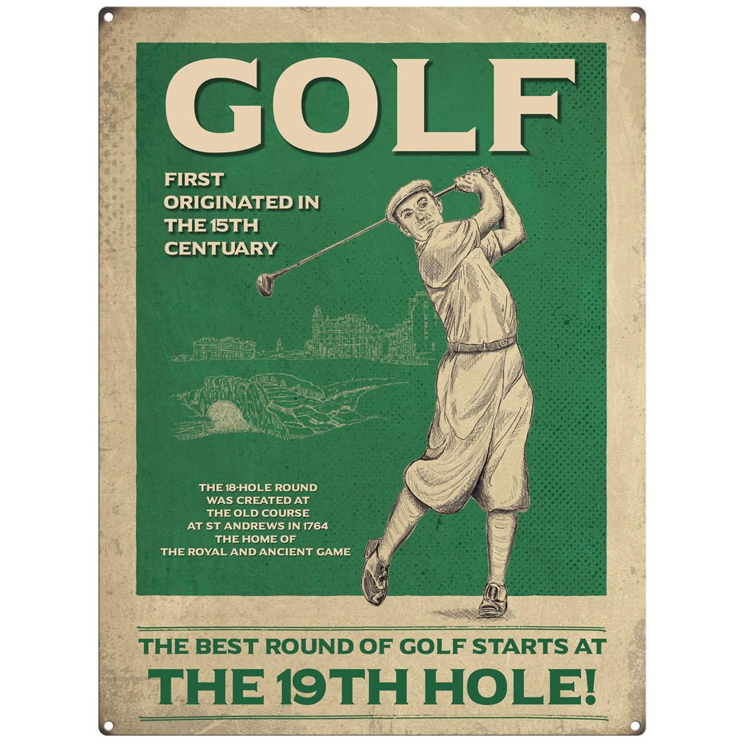Small (15 x 20 cm) Metal Sign - Retro Sports - Golf - The 19th Hole
