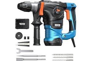 Seesii Heavy Duty Rotary Hammer: 13 Amp 1-1/4" SDS-Plus Demolition Hammer Drill for Concrete, Brick & Stone, 6J Power with 4 Functions, Safety Clutch & Anti-Vibration, Drill Bits and Chisels Included