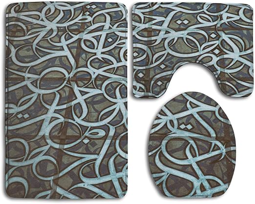 Amazon Com Happybeth Bathroom Rug Mats Set 3 Piece Arabic Patterns Print Non Slip Bath Rugs Toilet Seat Cover Contour Mat Home Kitchen