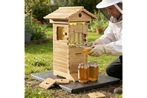 Complete Beekeeping Starter Kit: Self-Flowing Honey Beehive with Observation Window & Honey Spout, Complete Wooden Bee Box wi