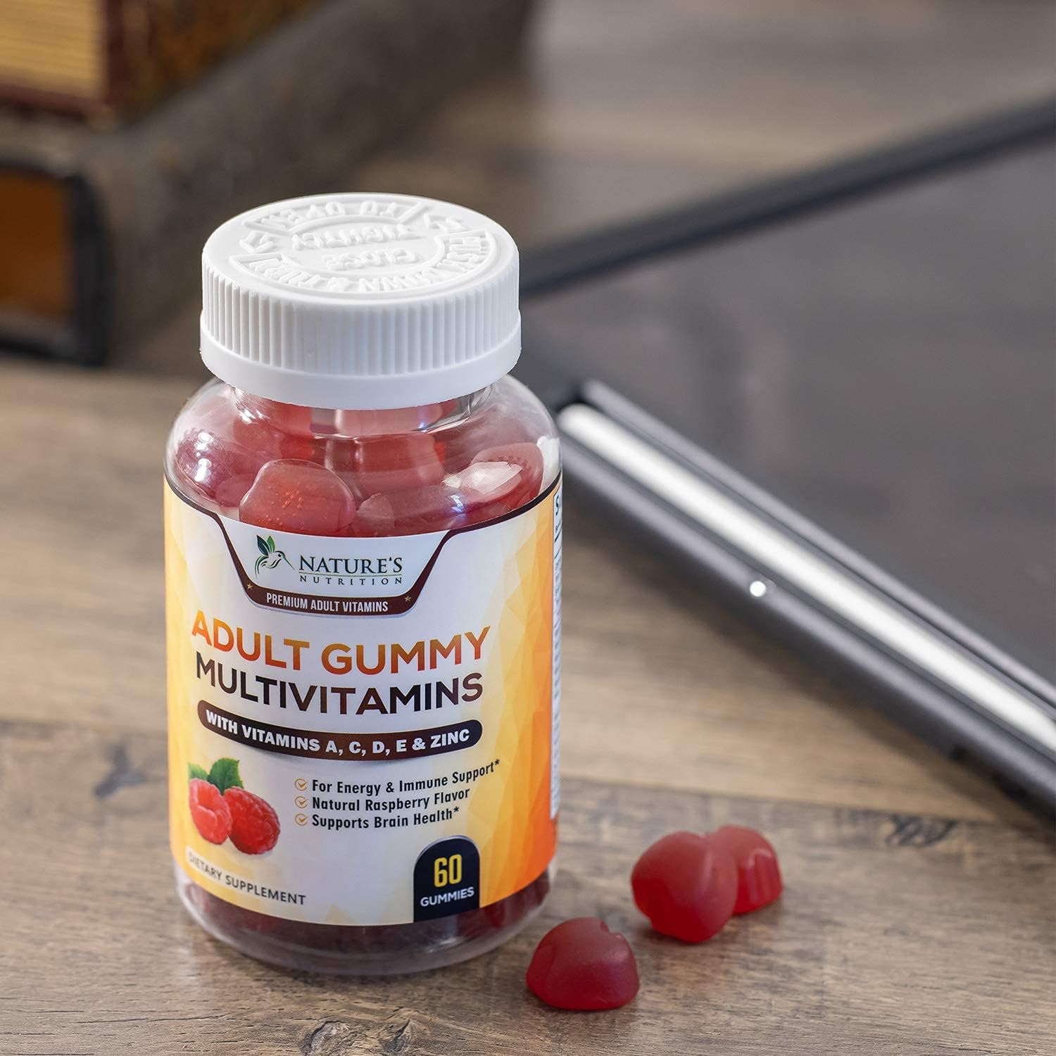 Adult Multivitamin Gummies with Vitamin C, D3 and Zinc for Immune Health Support - Natural Complete Daily Gummy Vitamin Supplement - Vegetarian Multi Vitamins for Men and Women - 60 Gummies: Health & Personal Care