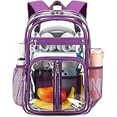 Cusangel Clear TPU XL Backpack for Girls Women,18" See Through Heavy Duty Bookbag,warehouses, school and other security check locations(Purple)