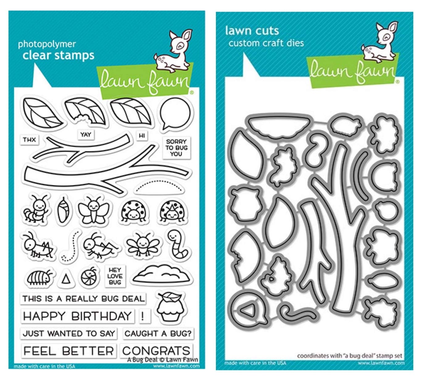 Lawn Fawn A Bug Deal 4”x6” Clear Stamp Set and Coordinating Custom Craft Die Set (LF2221 LF2222), Bundle of 2 Items