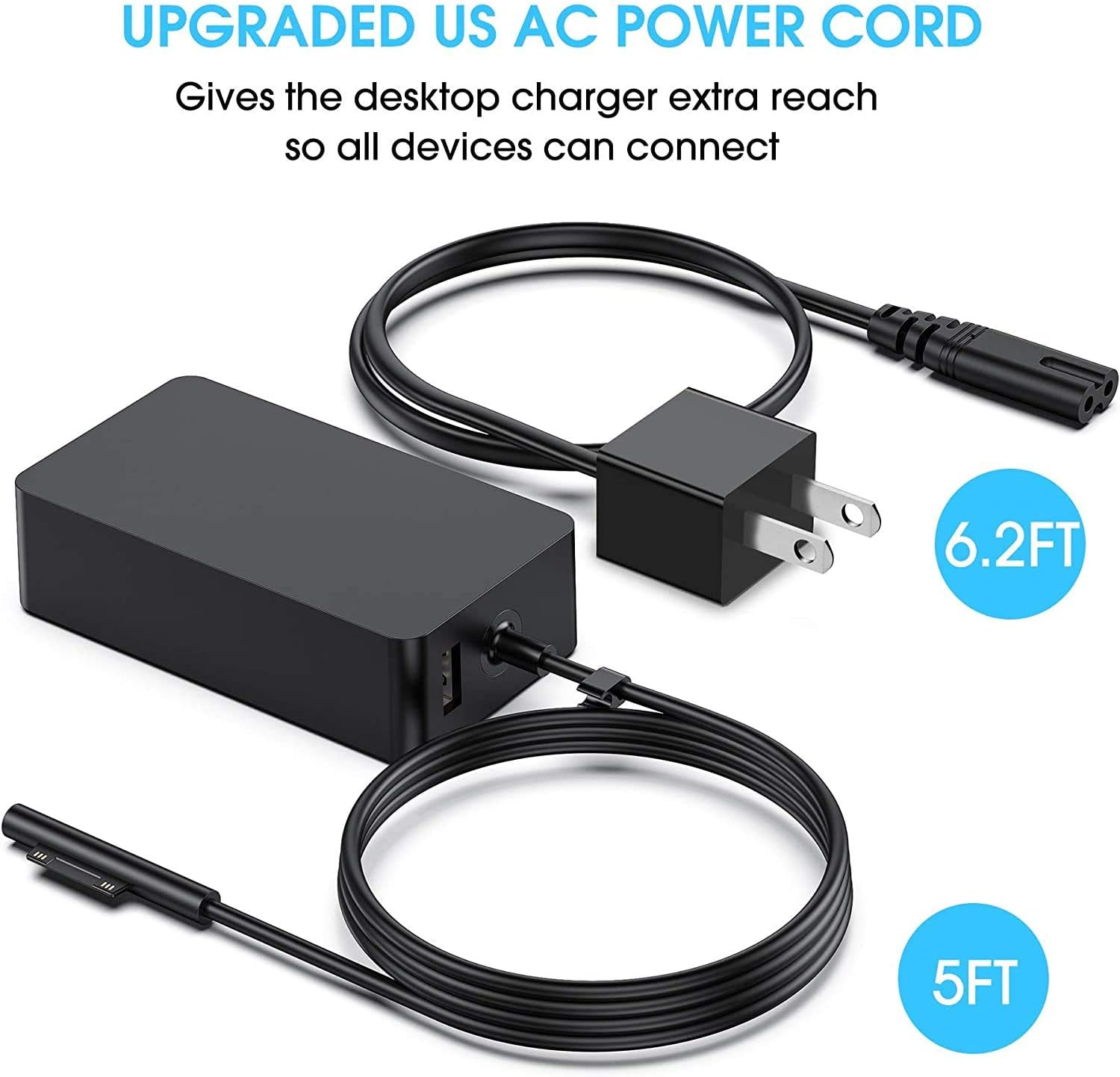 [Latest 2020] Surface Pro Charger 65W, Compatible with Surface Pro 3/4/5/6/7 Power Supply Adapter, Compatible for Both Microsoft Surface Book Laptop/Tablet, Works with 65W&44W&36W&24W