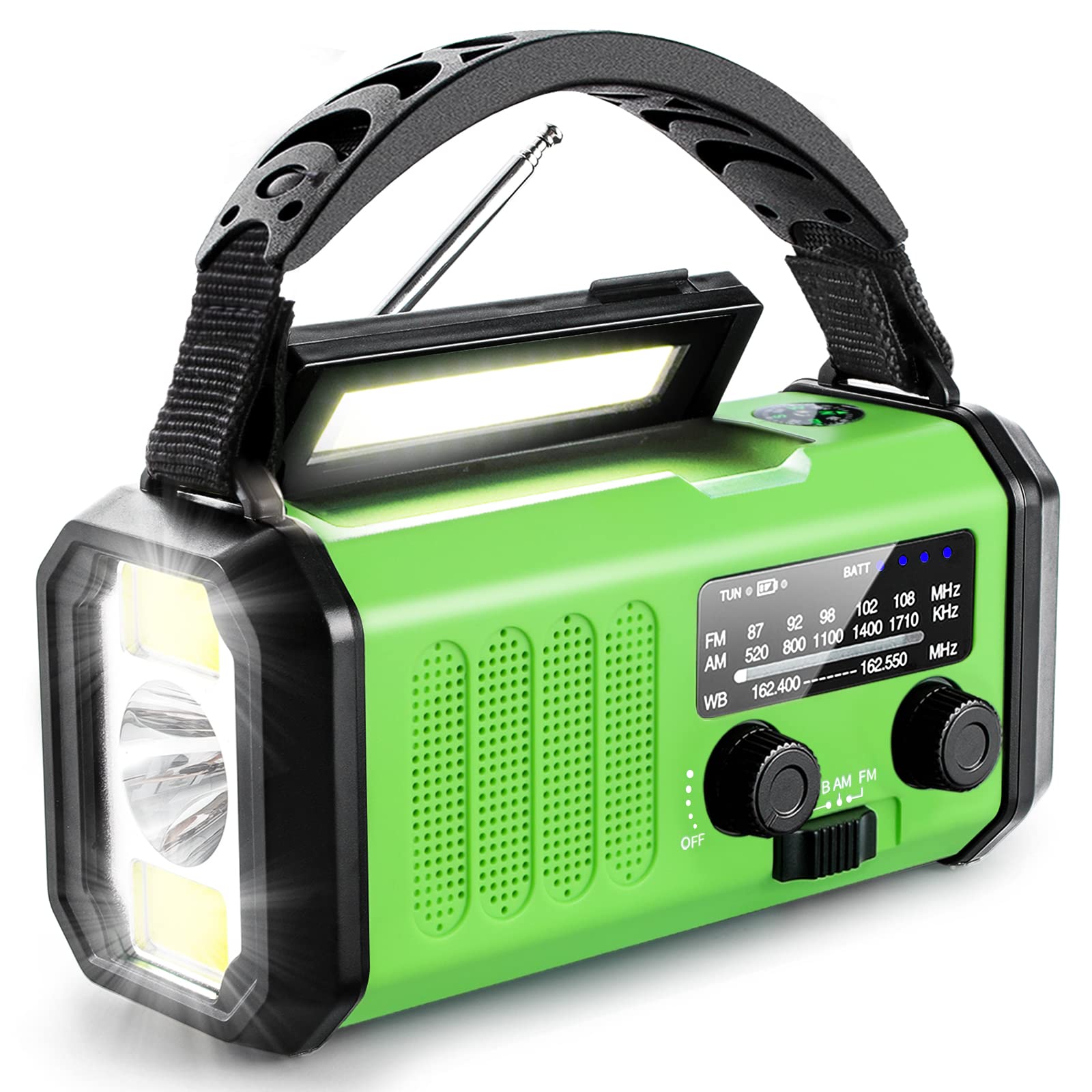 Aivica Emergency Hand Crank Radio with 10000mAh/37000mWh Battery Backup, AM FM NOAA Weather Radio, Type-C Charge,Solar Radio,SOS, 3 Modes LED Flashlight,Reading Lamp, Compass for Outdoor Survival