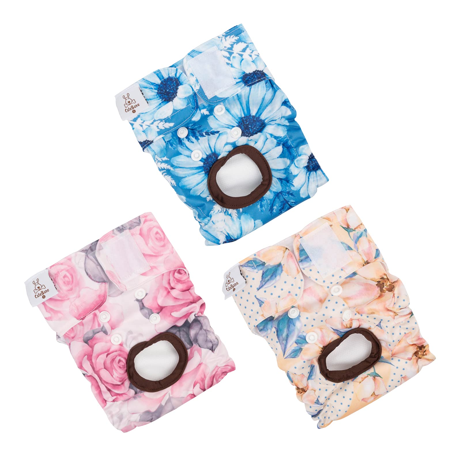 CuteBone Dog Diapers Female Washable Small Medium Large 3 Pack Reusable Doggie Diapers Puppy Period Pants for Doggy Heat Cycle Peeing
