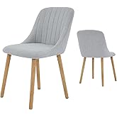Dining Chairs Set of 2,Modern Fabric Upholstered Kitchen Side Chairs,Curved Backrest Dining Chairs with Oak Legs,Armless Dini
