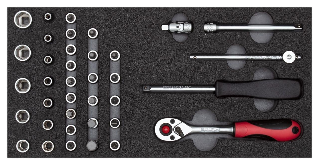 GEDORE Red Socket Spanner Set 1/4 Inch in 1/3 Foam Module 37 Pieces