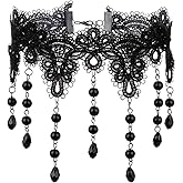 NALISASA Black Lace Choker Necklaces for Women, Vintage Jewelry Gothic Necklace with Teardrop Pendant, Victorian necklace, Handmade Statement Jewelry for Women, Perfect Goth Gift