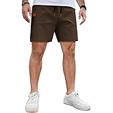 COOFANDY Men's Casual Cotton Shorts Summer Beach 5 Inch Shorts Lightweight Drawstring Elastic Waist Chino Golf Shorts