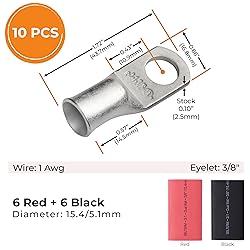 SELTERM 10pcs - 1 Awg - 3/8" Stud - Battery Lugs