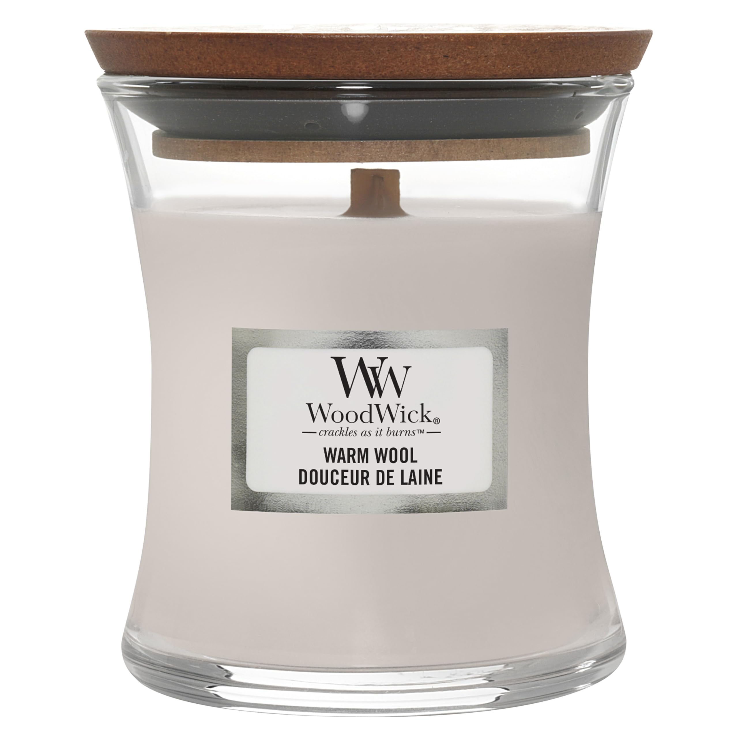WoodWick Scented Candle with Crackling Wick | Warm Wool Mini Hourglass Candle | Up to 20 Hours Burn Time | Perfect Gifts for Women