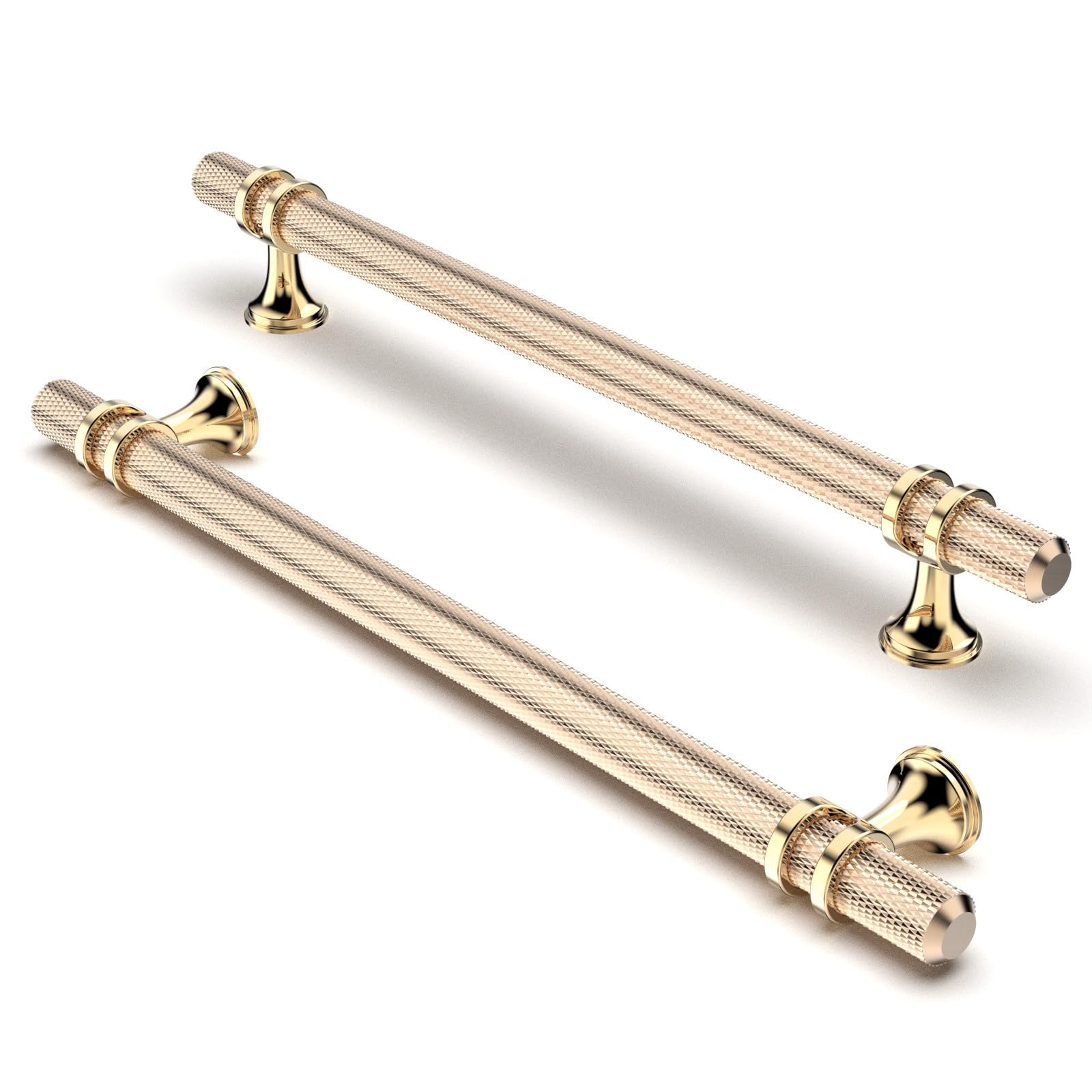 FURNIWARE Pack of 5 Cabinet Handles, Knurled Cabinet Pulls Hardware Drawer Pulls, Kitchen Cabinet Door Handles Pull, 192mm(7.6 Inch) Hole Center Gold + Oxidized Bright Gold