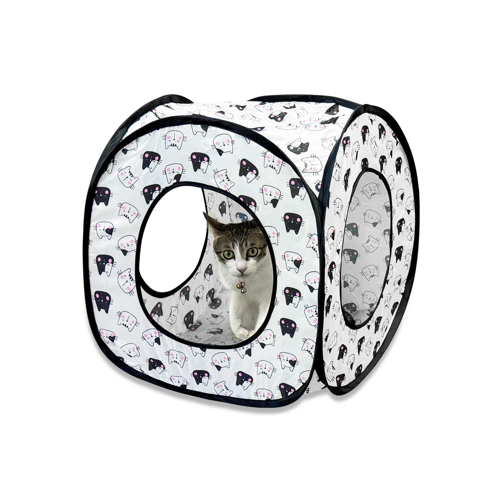 Photo 1 of Andiker Cat Tent, 3 Holes Safe and Strong Cute Cats Tunnel Collapsible Easy to Carry Cat House for Indoor Cats Kittens Hiding Playing Training Sleeping (Square Black)