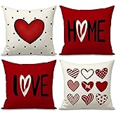 FUYUCHEN Valentines Day Pillow Covers 18x18 inch Set of 4 for Valentine Decor Red Black Dots Love Heart Throw Pillows Decorative Cushion Cases Valentine‘s Day Decorations