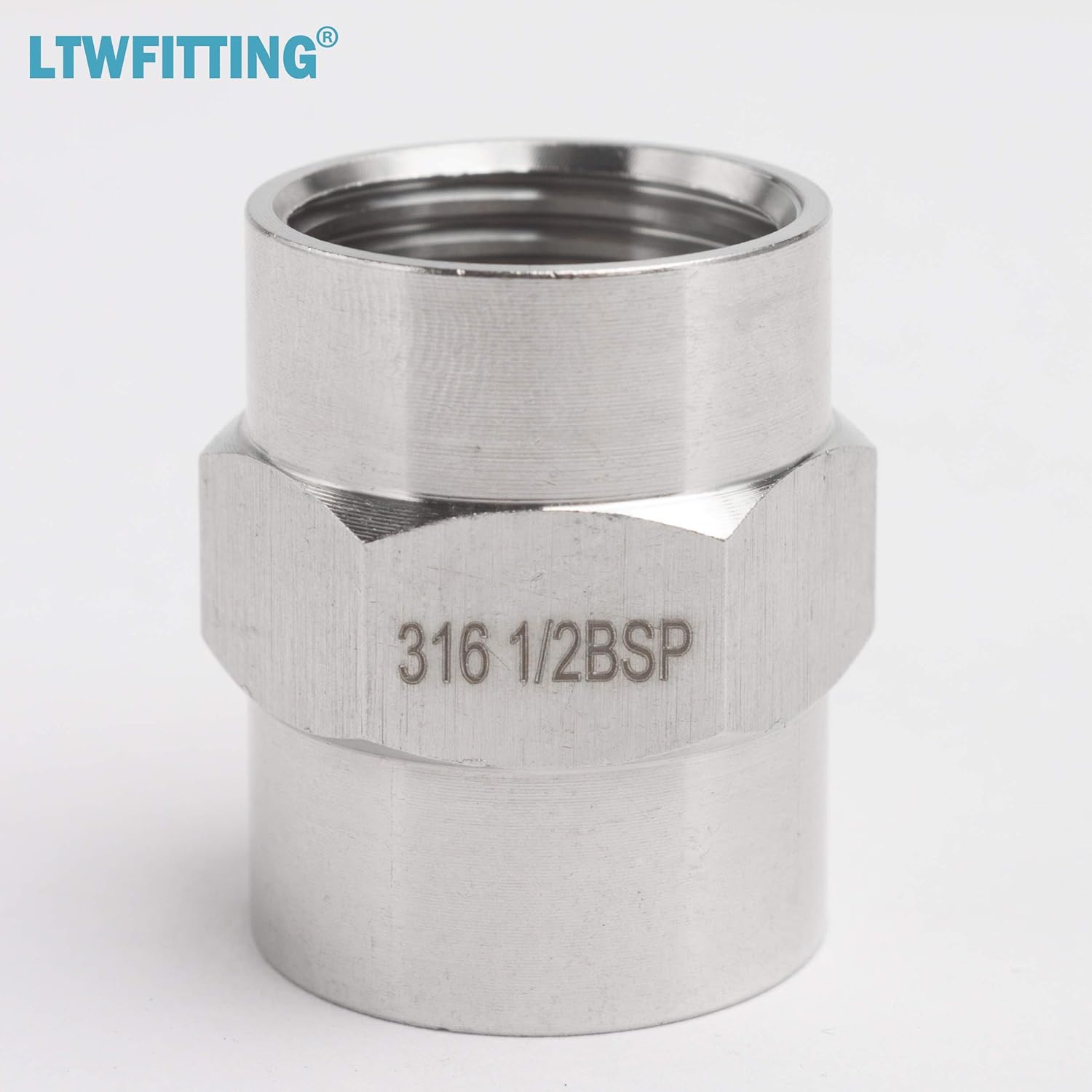 LTWFITTING Bar Production Stainless Steel 316 Pipe Fitting 1/2-Inch Female BSPP Coupling Boat Air Fuel(Pack of 5) - Image 3