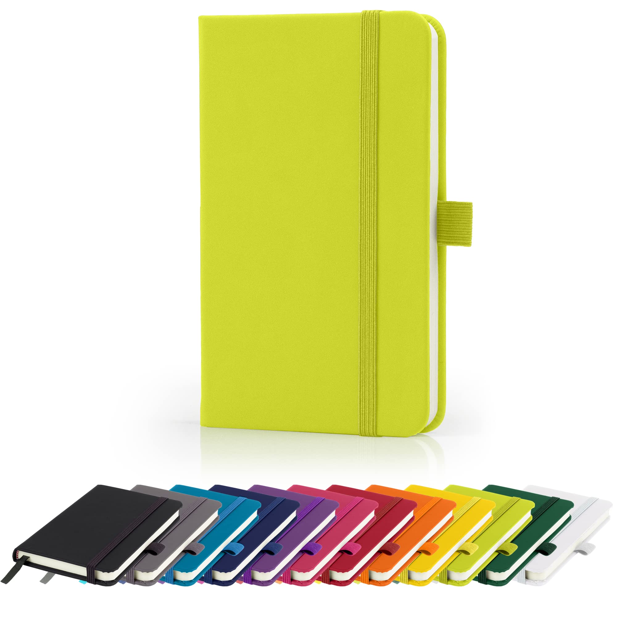 Savvy Bee Premium A6 Notebook New Lined Pocket Hardback Small Journal with pen loop, elastic closure and ribbon marker 196 pages / 98 sheets Notepad Note Book Notes Pad (Lime)