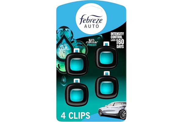 Febreze Unstopables Car Odor-Fighting Car Freshener Vent Clip Fresh Scent, .07 oz. Car Vent Clip, Pack of 4