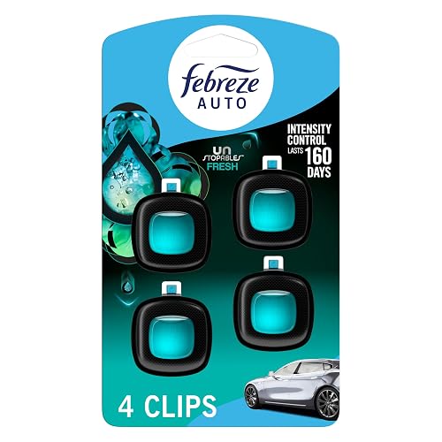 Febreze Unstopables Car Odor-Fighting Car Freshener Vent Clip Fresh Scent, .07 oz. Car Vent Clip, Pack of 4