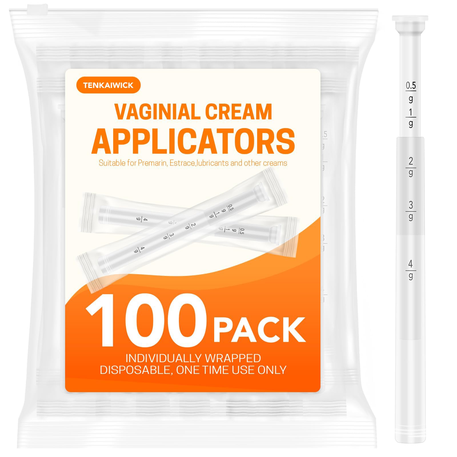 Photo 1 of 100 PACK Disposable Vaginal Suppository Applicator for Women, Fits Most Lubricants Creams Gels Pills Tablet Suppositories, Threaded End, Soft & Small Tip, with Dosage Markings, Individually Wrapped