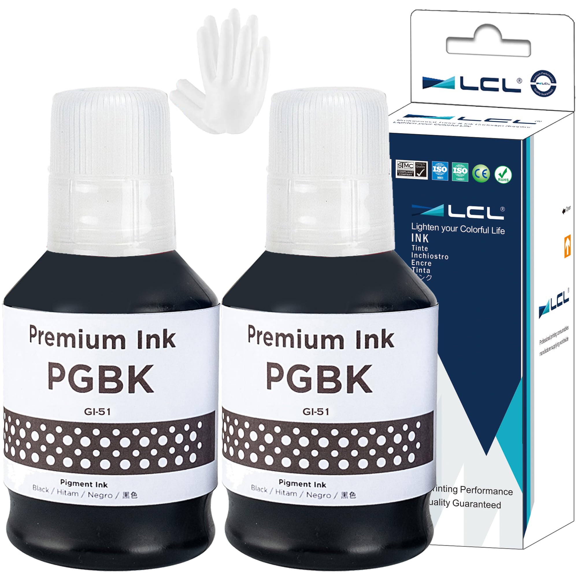 LCL Compatible Ink Bottle GI-51 GI-51PGBK GI-51BK Replacement for Canon Pixma G1520 G1560 G2520 G2560 G3520 G3560 G1530 G2570 G4570 G3570 G4570 (2PK Black)