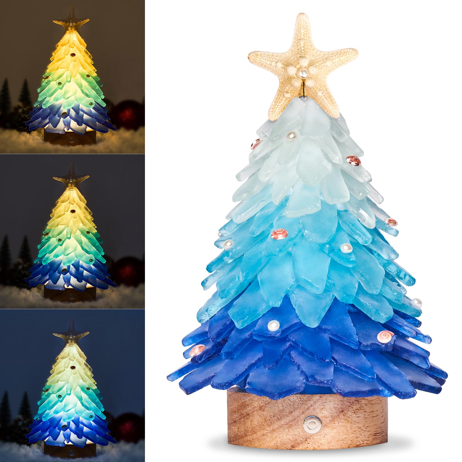 Photo 1 of ***DAMAGED - SEE NOTES/PICTURES***
WeDoSoy Sea Glass Christmas Tree - Handcrafted Mini Christmas Tree with LED Lights, Blue Gradient Color, Ideal for Christmas, New Year, Coastal Holiday Decor, Versatile Home Decor