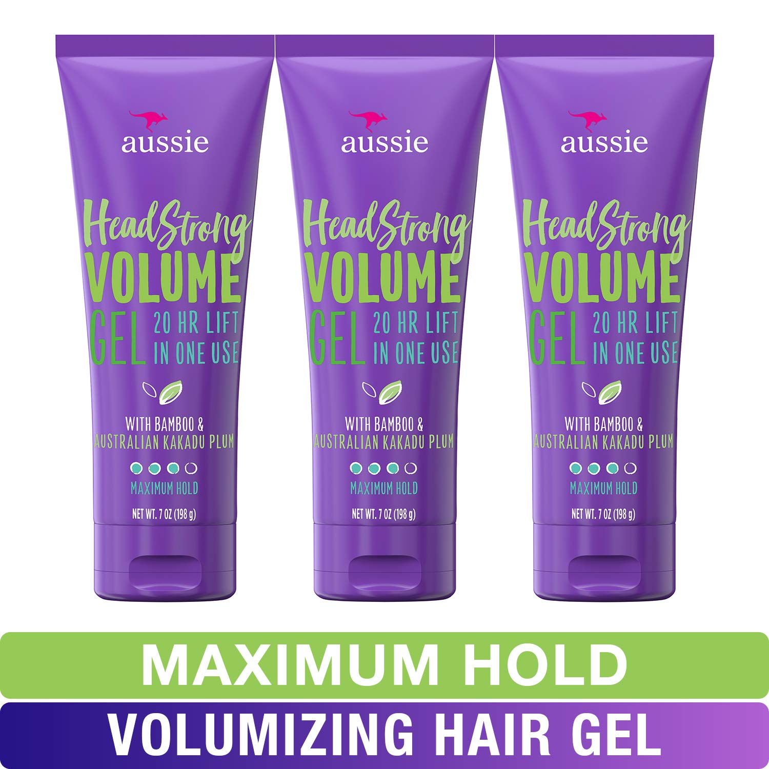 Aussie Hair Gel, with Bamboo & Kakadu Plum, Headstrong Volume, 7 fl oz, Triple Pack