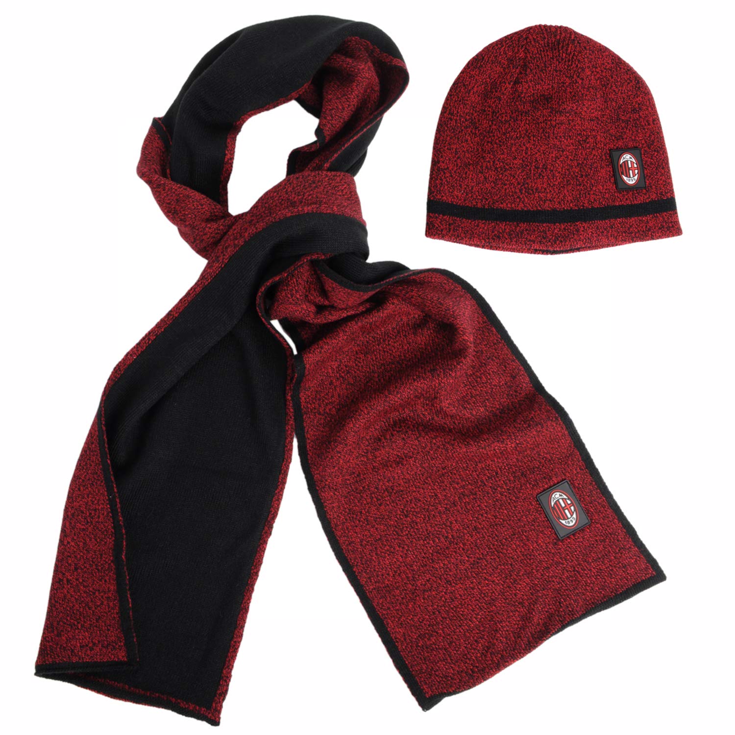 Ac Milan T.Unita, Hat and Scarf Set Melange Adult Size No Gender, Black, XL