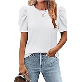 Zeagoo Blouse for Women Dressy Casual Puff Short Sleeve Boho Tops Fashion Floral Crew Neck Tunic Shirts Summer Clothes