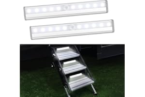 Fymblin Motion Activated RV Step Lights, 10 LED Battery Operated Motorhome Motion Sensor led Light Strip, Magnetic Night Light Bar, RV Accessories for Camper, Motorhome Travel, Trailers (2 Pack)