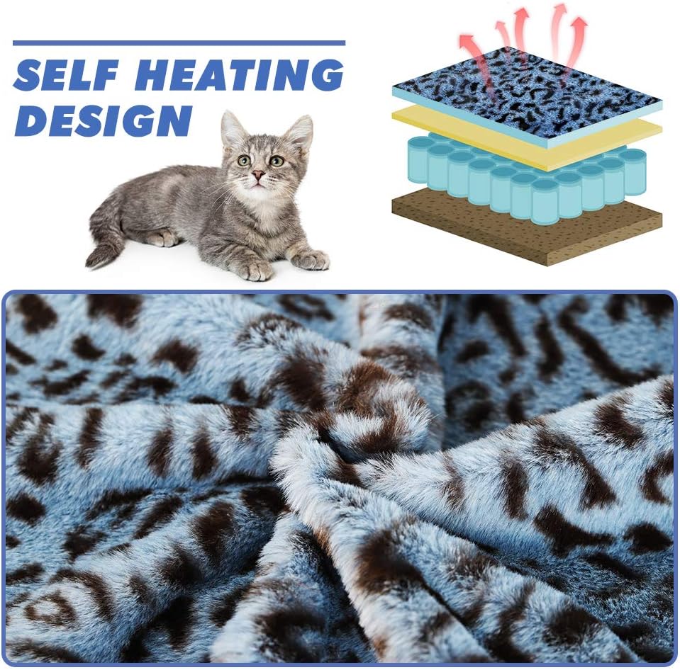 KOOLTAIL Cat Self Warming Bed Pad with Free Blanket - Anti-Slip Heating Pet Mat Leopard Cat Bed Outdoor Soft for Cats Small Puppy : Pet Supplies