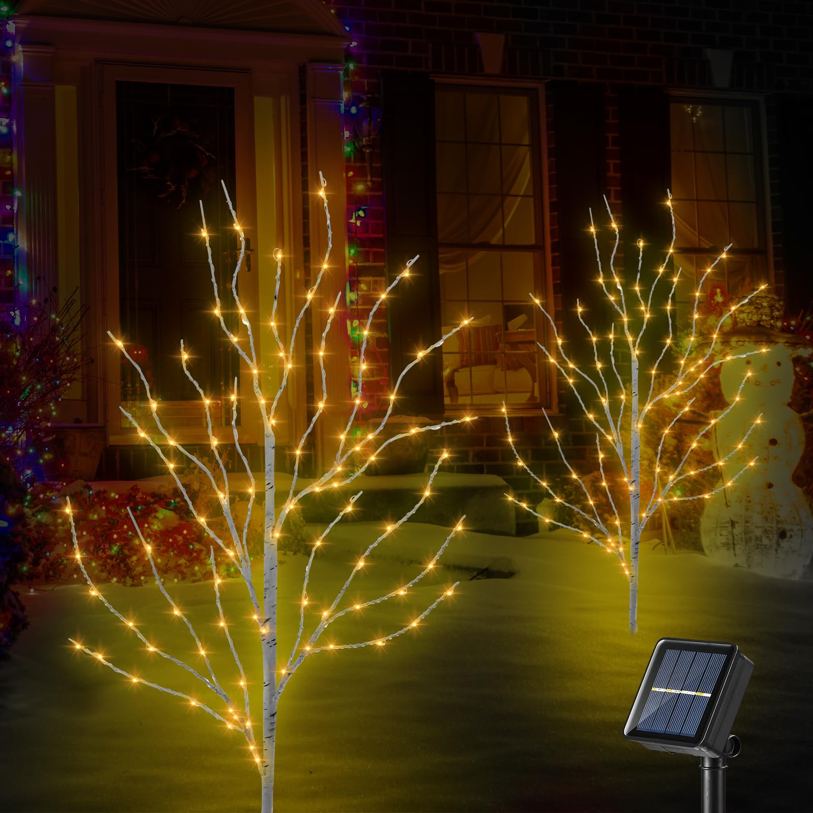 Photo 1 of BeHiller Christmas Decorations Outdoor,2PACKS 3FT 140LED Birch Tree with Christmas Lights,Indoor&Outdoor Use,8Modes,Solar Birch Tree Lights for Christmas/Halloween/Easter/Home/Porch/Wedding Decor