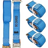 DC Cargo Mall E Track Straps 2" x 20', Heavy Duty Cam Buckle Tie Down Straps 3000Lbs Break Strength (4 Pack Blue) E Tack Accessories for Load Securement in Pickups, Trailers, Trucks, Boats, Vans, Cars