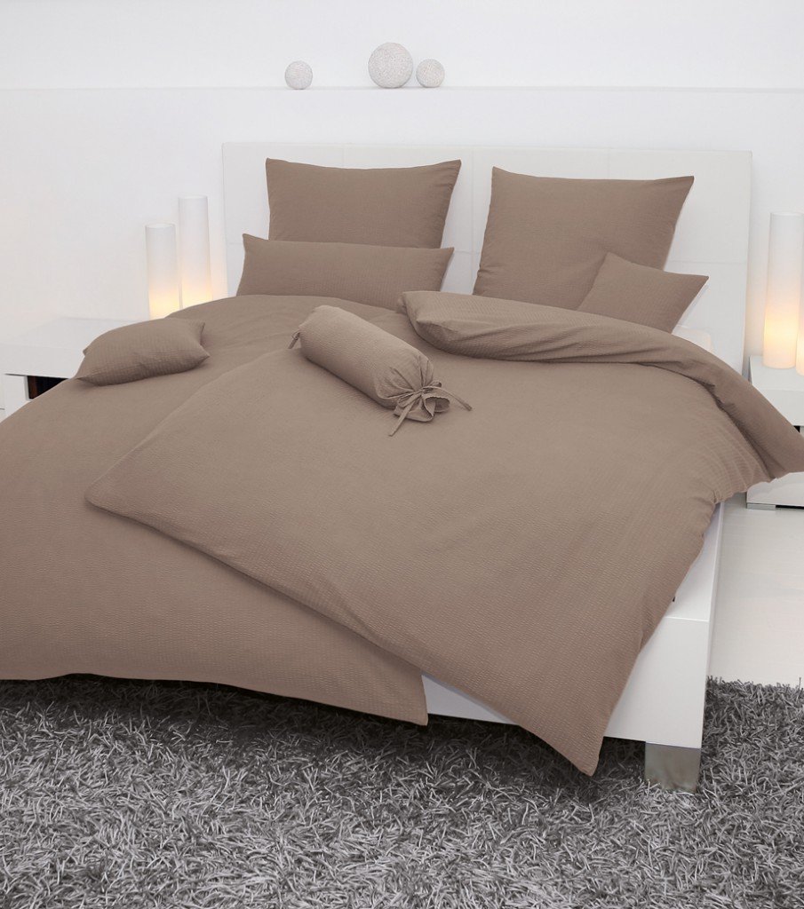 Janine Seersucker Bed Linen Piano 0125, 100% Cotton, taupe, 2x 80x80 cm - 200x200 cm
