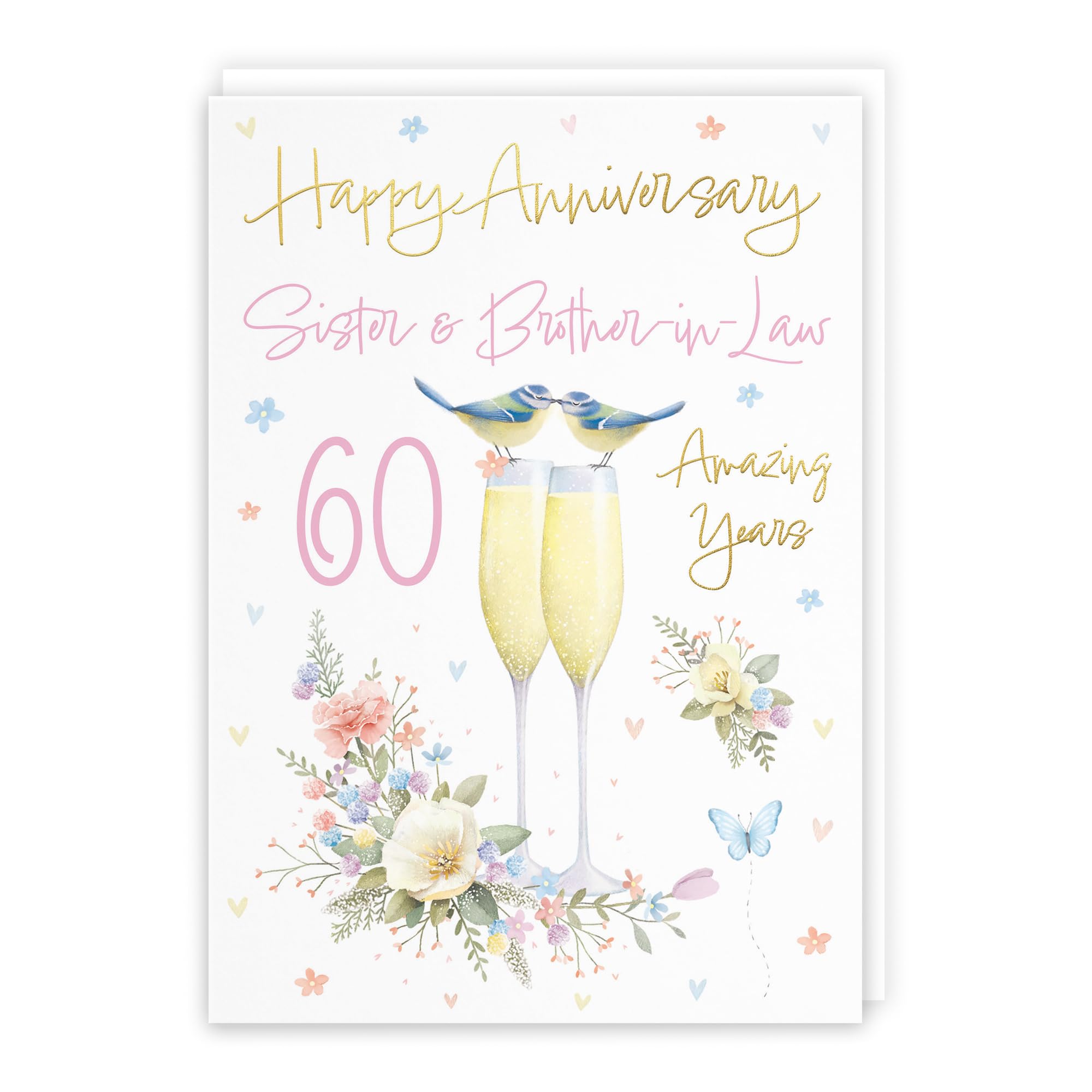 Hunts England - Sister And Brother-in-Law 60th Anniversary Card - A5 Size - Champagne Flutes - Gold Foil - 60th Anniversary Card For Sister And Brother-in-Law - Milo's Gallery