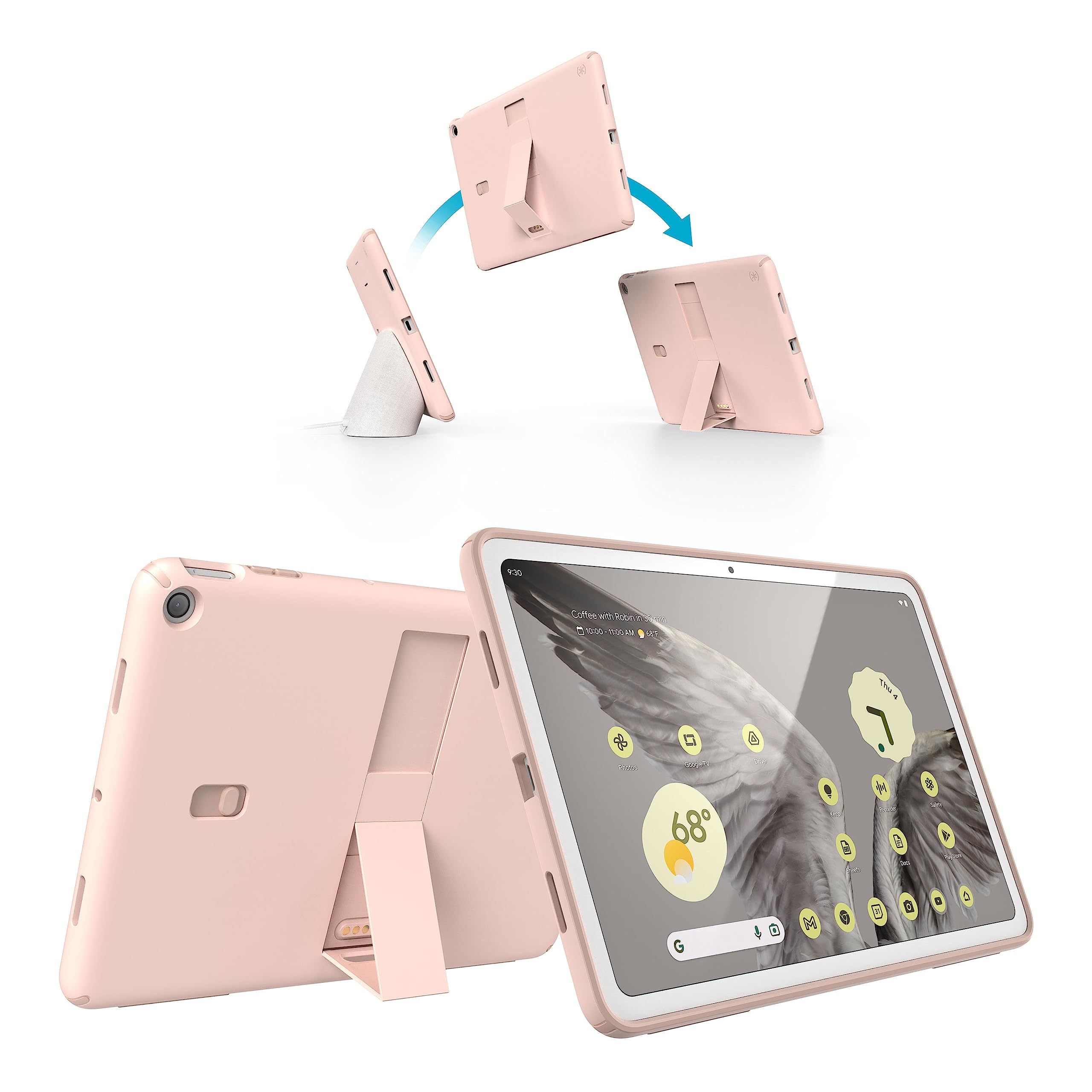 Speck Google Pixel Tablet 2023 Case and Stand - Full Back, Thin, Scratch Resistant, Drop Protection & Adjustable Kickstand - Works with Google Pixel Charging Speaker Dock - Coral & Rose StandyShell