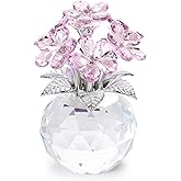 YWHL Pink Crystal Forget Me Not Figurines with Base, Crystal Glass Flower Gifts for Women, Handmade Flower Collectible Figurine Ornaments for Tabletop Centerpieces Home Decor