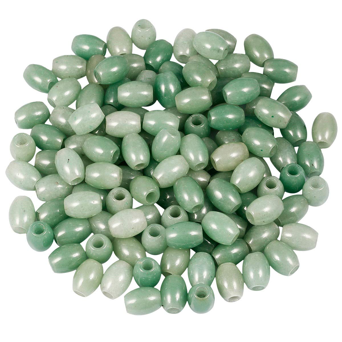 mookaitedecor 30pcs 16mm Natural Barrel Green Aventurine Large Hole Gemstone Beads for Jewellery Making, Oval Loose Healing Crystal Stone Beads for Crafting European Bracelet Macrame DIY Projects
